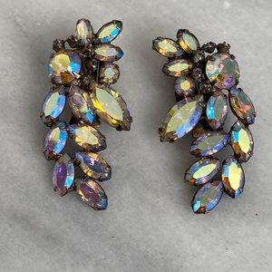 Vintage Clip on Earrings - AB crystals